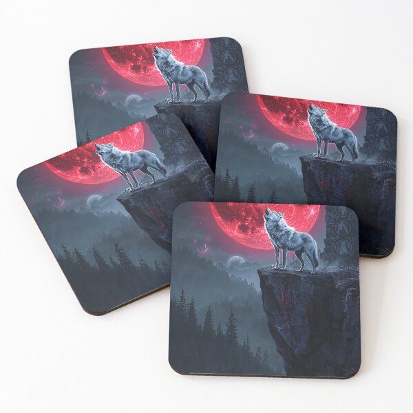 Item preview, Silver Wolf Blood Moon Howling Cliff Dark Fantasy Art designed and sold by Kynura.