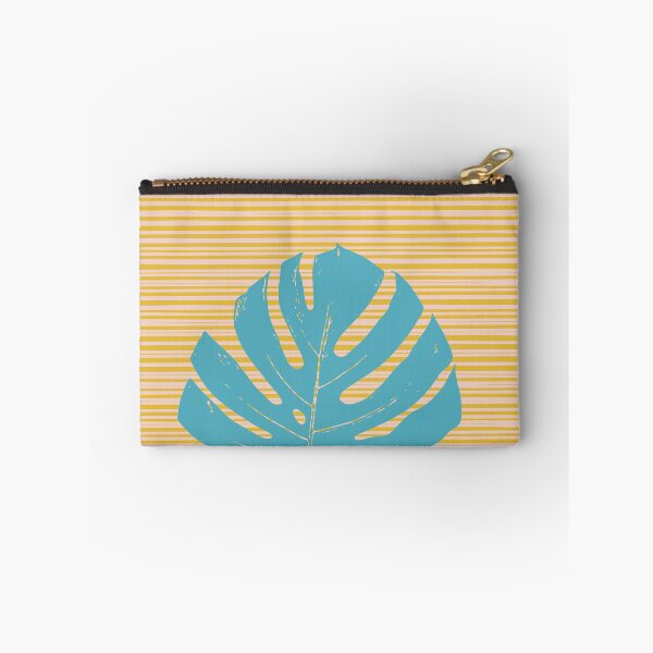 Item preview, Tropical Teal Monstera Leaf on Mustard Yellow and Blush Lines designed and sold by JuneJournal.