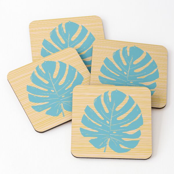 Item preview, Tropical Teal Monstera Leaf on Mustard Yellow and Blush Lines designed and sold by JuneJournal.