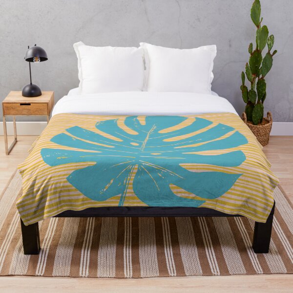 Item preview, Tropical Teal Monstera Leaf on Mustard Yellow and Blush Lines designed and sold by JuneJournal.