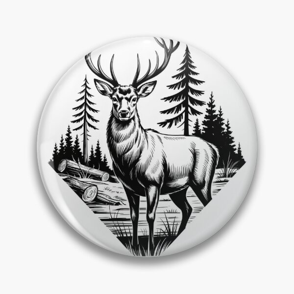 Item preview, Ilustración vintage de ciervo en el bosque en blanco y negro designed and sold by Aesthetic Art.