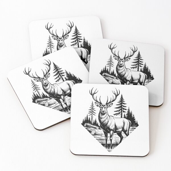 Item preview, Vintage Black And White Forest Stag Illustration designed and sold by Aesthetic Art.