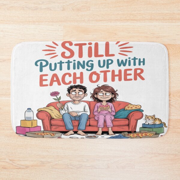 Item preview, Still Putting Up With Each Other – Funny Messy Anniversary Couple on Couch designed and sold by Midnight Veil Designs.