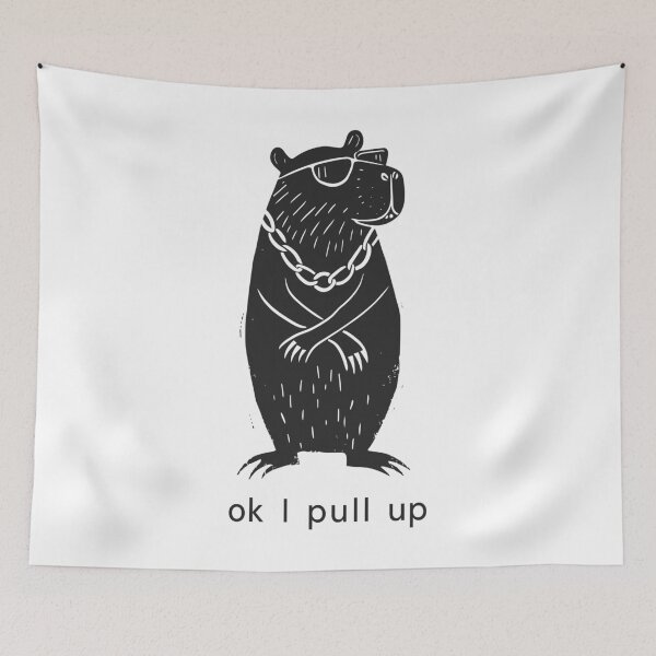Item preview, Capybara Ok I pull up meme illustration block print style drawing designed and sold by rasaaa.