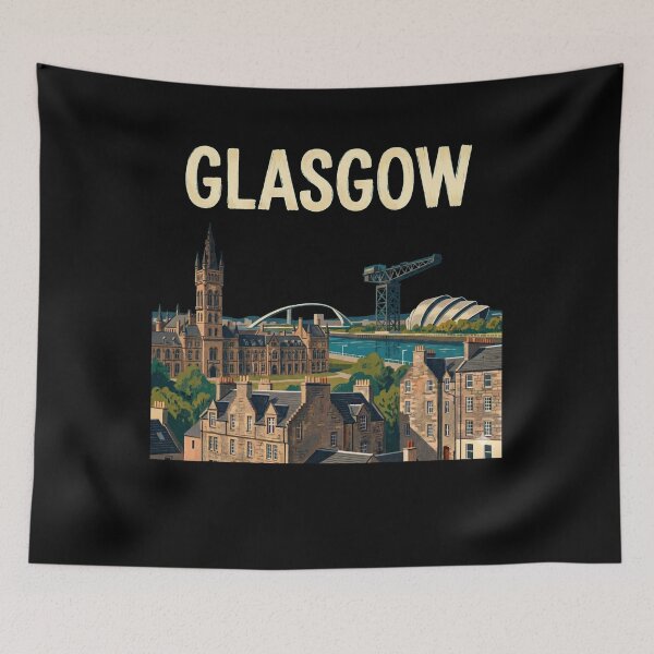 Item preview, Glasgow City Skyline Vintage Travel Poster Scottish Landmark Art designed and sold by Loom on the Loch.