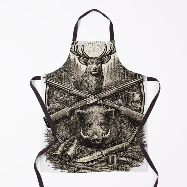 Item preview, Classic Hunter Forest Design – Deer Antlers, Boar and Hunting Gear Engraving  Style Artwork designed and sold by RolMerch.