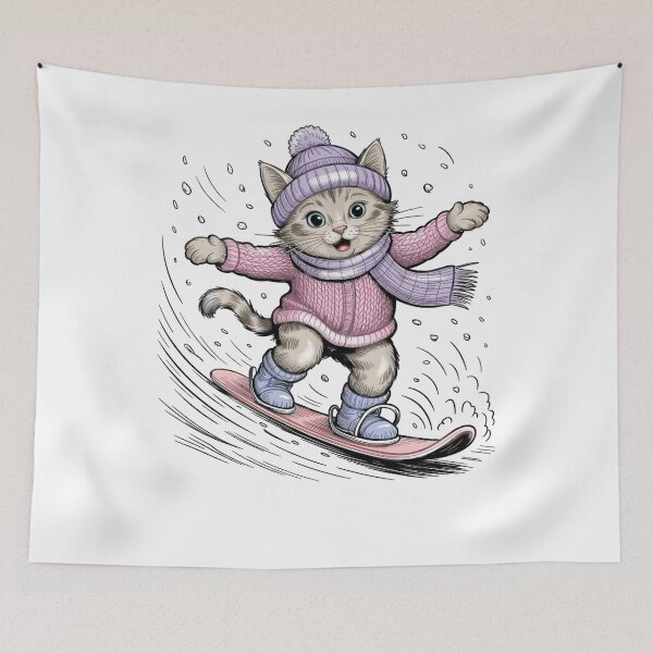 Item preview, Vintage Snowboarding Cat Illustration designed and sold by WikaKowalczyk.