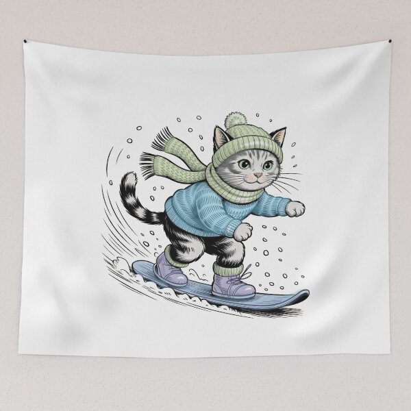 Item preview, Vintage Snowboarding Cat Illustration designed and sold by WikaKowalczyk.