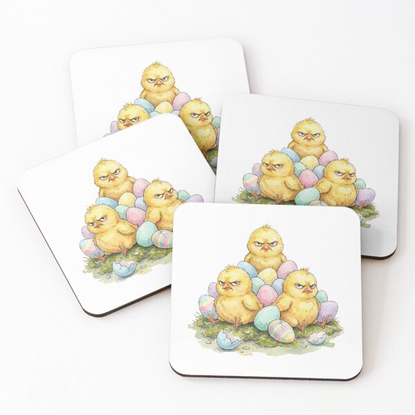 Item preview, Grumpy Easter Chicks Guarding Pastel Eggs Watercolor Art designed and sold by IriArt-Designs.
