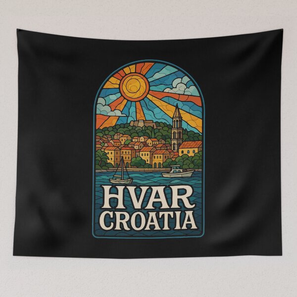 Item preview, Hvar Croatia Retro Stained Glass Art Travel designed and sold by TomFrontierArt.