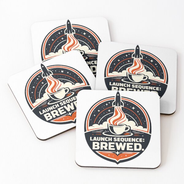 Item preview, Launch Sequence Brewed Rocket Coffee Vector Badge Retro Space Humor designed and sold by Thread-Riot.