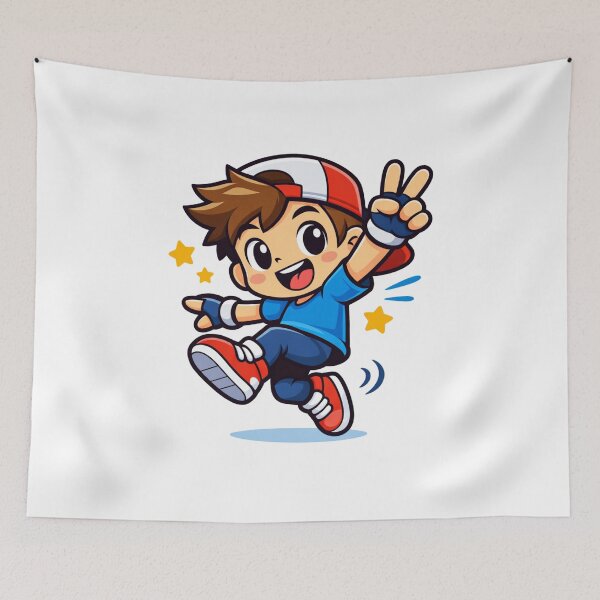 Item preview, Cute Gamer Boy Cartoon Character Peace Sign Kawaii Gaming Illustration designed and sold by YK SHOP.
