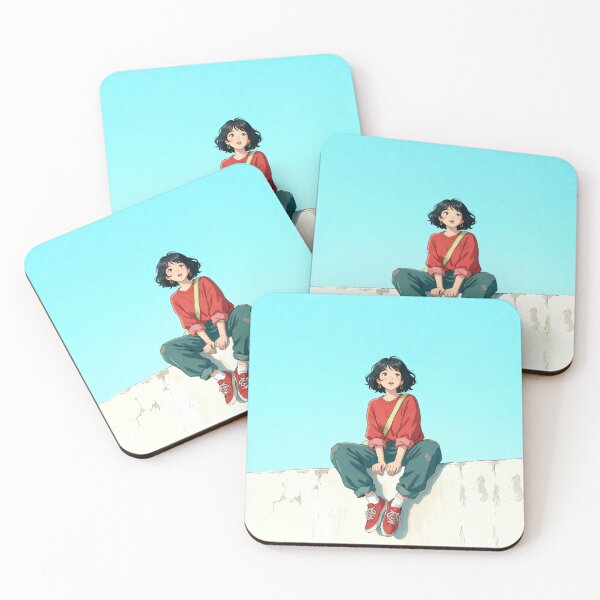 Item preview, Girl Sitting on a Wall – Minimal Sky Aesthetic Illustration designed and sold by AbstractAuraArt.