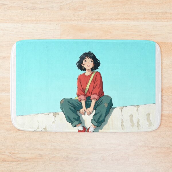 Item preview, Girl Sitting on a Wall – Minimal Sky Aesthetic Illustration designed and sold by AbstractAuraArt.