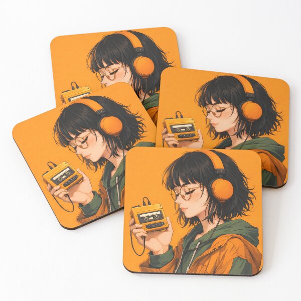 Item preview, Retro Music Vibes – Girl with Cassette Player designed and sold by AbstractAuraArt.