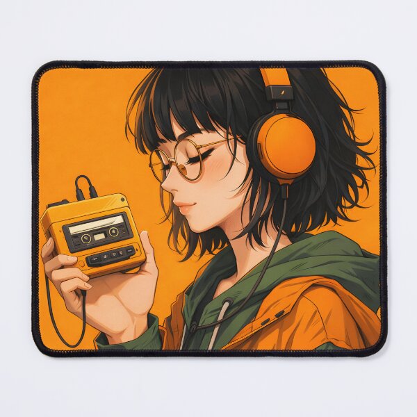 Item preview, Retro Music Vibes – Girl with Cassette Player designed and sold by AbstractAuraArt.