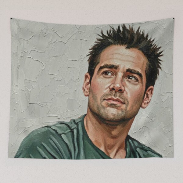 Item preview, The Modern Maverick: Colin Farrell Expressive Impasto Portrait designed and sold by Art's Diner.