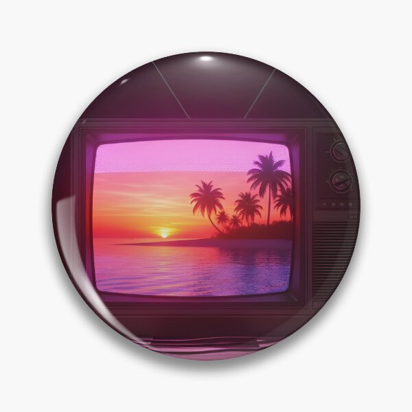 Artikelvorschau, Neon-Synthwave-Sonnenuntergang in einem Retro-Fernseher entworfen und verkauft von powersunlight.
