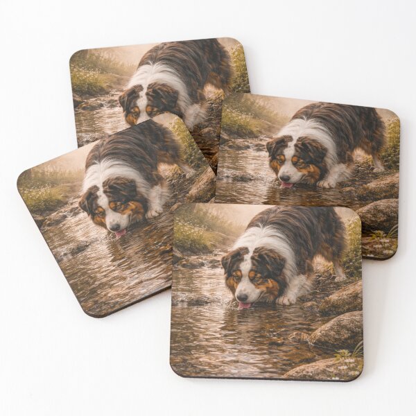 Item preview, Quiet Creek Morning – Australian Shepherd by the Stream designed and sold by VandVArt.