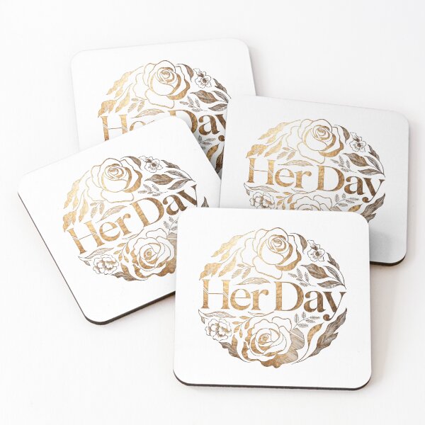 Item preview, Elegant floral design with 'Her Day' text in gold tones designed and sold by Creative88Art.