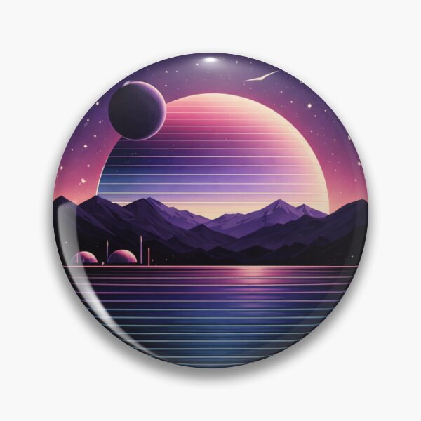 Item preview, Neon Horizon – Retro Futuristic Cosmic Landscape designed and sold by AZPrintz.