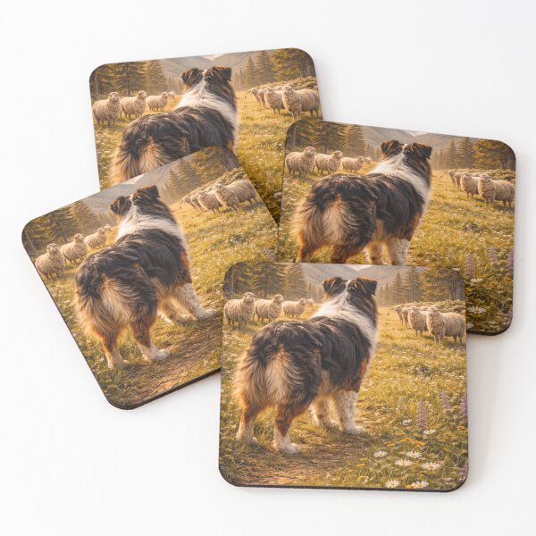 Item preview, Shepherd’s Watch – Australian Shepherd Overlooking the Flock designed and sold by VandVArt.