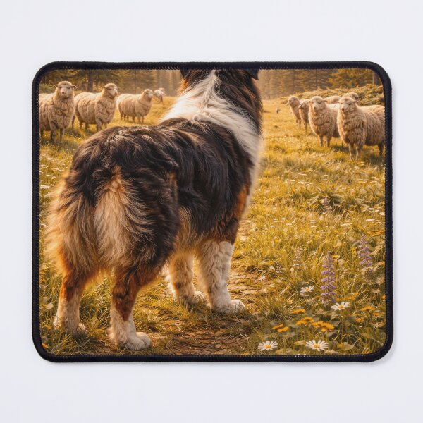 Item preview, Shepherd’s Watch – Australian Shepherd Overlooking the Flock designed and sold by VandVArt.
