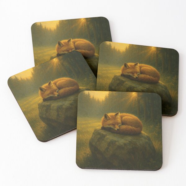 Item preview, Forest Slumber – Sleeping Red Fox at Golden Dusk designed and sold by VandVArt.