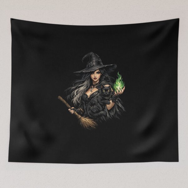 Item preview, Witch With Black Cat T-Shirt designed and sold by BsDrip.