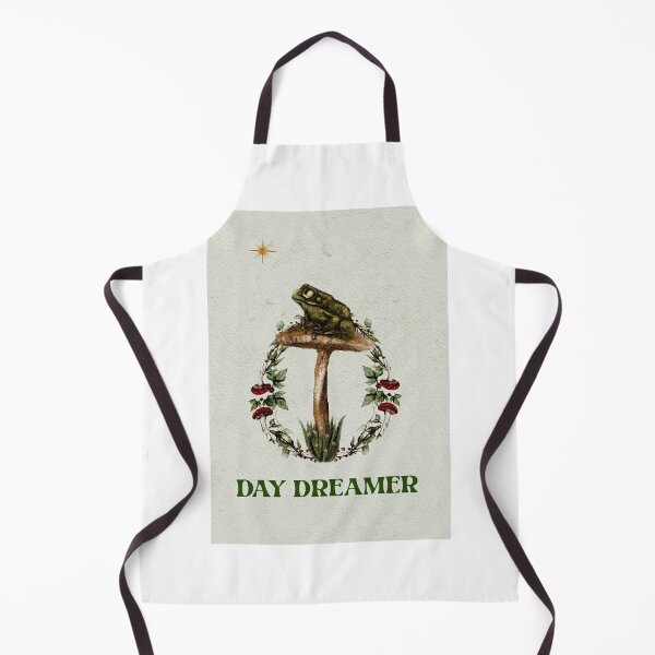 Item preview, Cottagecore Aesthetic Silly Green Frog on A Mushroom Surrounded by Red Cap Mushroom, Berry, and Dragonfly Frame Avocado Green 70’s Typography Day Dreamer designed and sold by Monica Laipple.