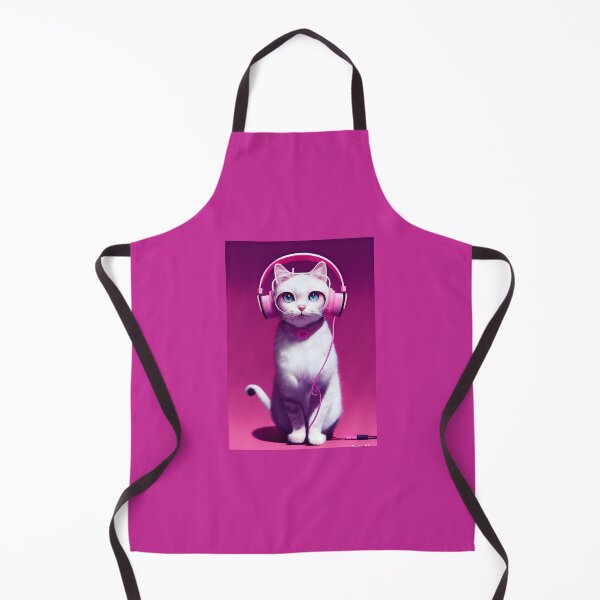 Item preview, White Cat with Pink Headphones - Modern Music-Loving Feline Art designed and sold by Hipatye26.