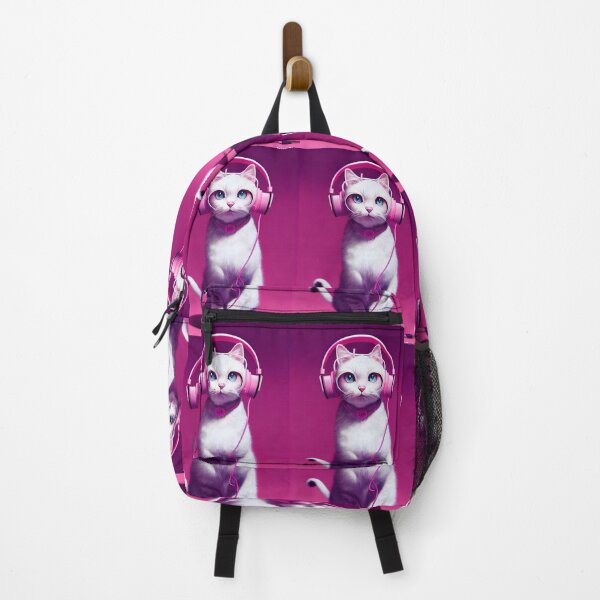 Item preview, White Cat with Pink Headphones - Modern Music-Loving Feline Art designed and sold by Hipatye26.