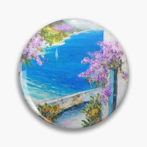 Item preview, Window With a View Walk along the streets of a seaside Greek city purple wisteria growing on whitewashed buildings designed and sold by Lori Richardson.