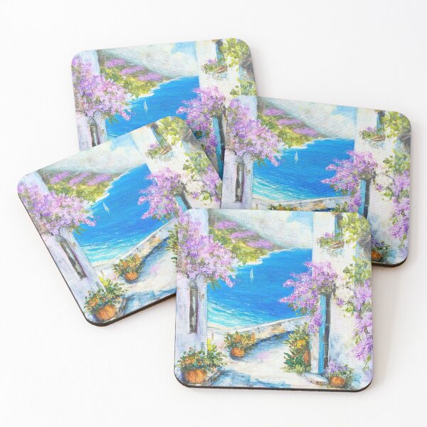 Item preview, Window With a View Walk along the streets of a seaside Greek city purple wisteria growing on whitewashed buildings designed and sold by Lori Richardson.