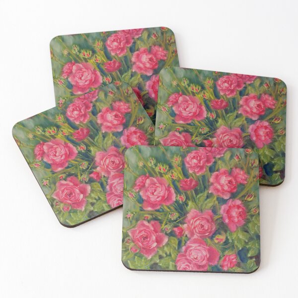 Item preview, Pink Rose Bush - Vibrant Summer Garden Oil Painting designed and sold by JurateArt-DK.