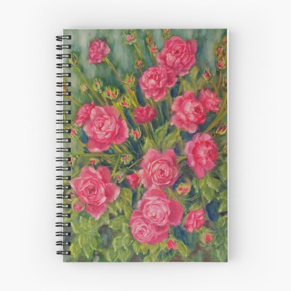 Item preview, Pink Rose Bush - Vibrant Summer Garden Oil Painting designed and sold by JurateArt-DK.