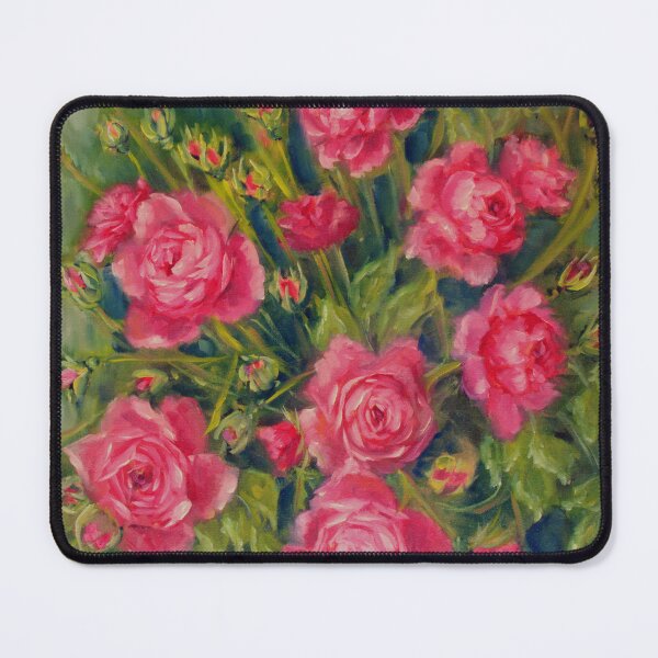 Item preview, Pink Rose Bush - Vibrant Summer Garden Oil Painting designed and sold by JurateArt-DK.
