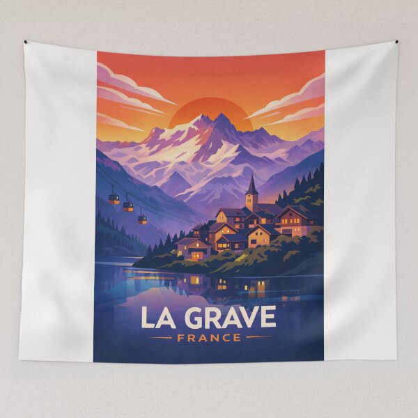 Item preview, La Grave France Village and La Meije Massif in Hautes-Alpes Auvergne-Rhône-Alpes at Sunset designed and sold by Places On Earth.