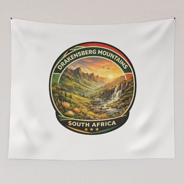 Item preview, Drakensberg Mountains South Africa Vintage Travel Badge Sunset Landscape designed and sold by Places On Earth.