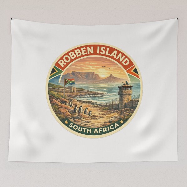 Item preview, Robben Island South Africa Vintage Travel Emblem with Table Mountain designed and sold by Places On Earth.