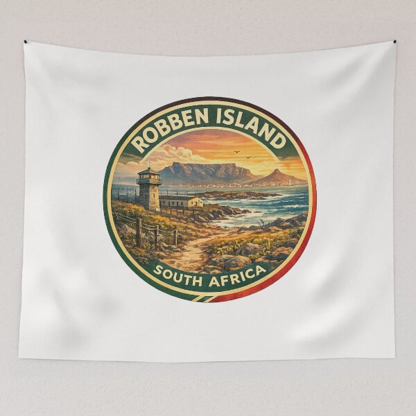 Item preview, Robben Island South Africa Retro Coastal Badge with Table Mountain designed and sold by Places On Earth.