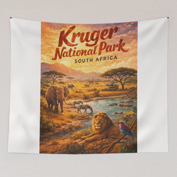 Item preview, Kruger National Park South Africa Retro Safari Wildlife Poster designed and sold by Places On Earth.