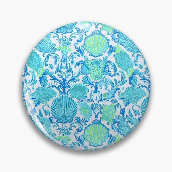 Item preview, Preppy turquoise damask with seashells watercolor and markers designed and sold by SophieClimaArt.