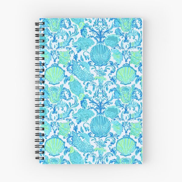 Item preview, Preppy turquoise damask with seashells watercolor and markers designed and sold by SophieClimaArt.