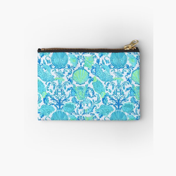 Item preview, Preppy turquoise damask with seashells watercolor and markers designed and sold by SophieClimaArt.