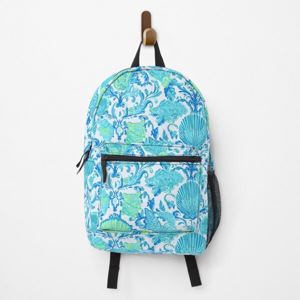 Item preview, Preppy turquoise damask with seashells watercolor and markers designed and sold by SophieClimaArt.