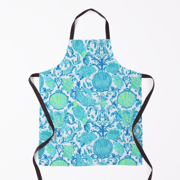 Item preview, Preppy turquoise damask with seashells watercolor and markers designed and sold by SophieClimaArt.