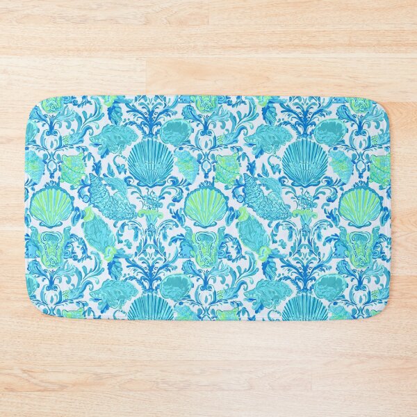 Item preview, Preppy turquoise damask with seashells watercolor and markers designed and sold by SophieClimaArt.