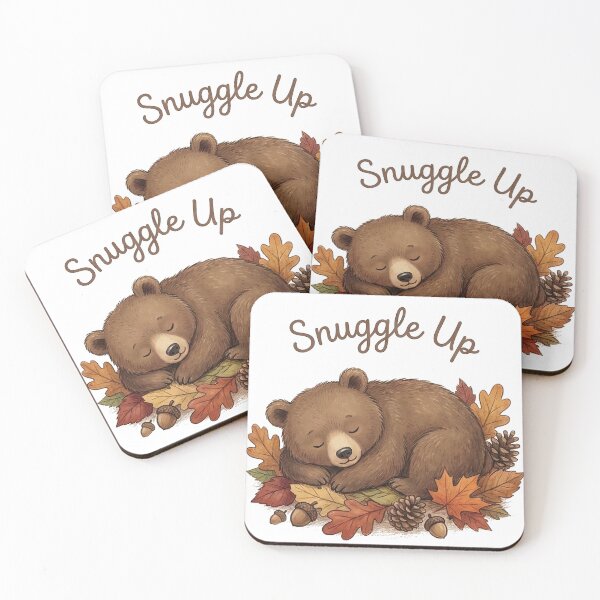 Item preview, Cozy Creatures Snuggle Bear in Autumn Leaves Cartoon Design designed and sold by PacificNWGearCo.