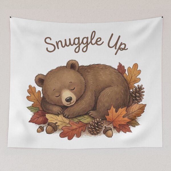 Item preview, Cozy Creatures Snuggle Bear in Autumn Leaves Cartoon Design designed and sold by PacificNWGearCo.